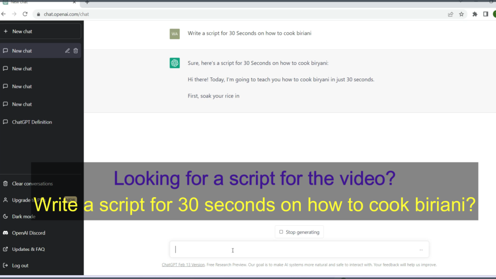চ্যাটজিপিটিতে স্ক্রিপ্ট তৈরী